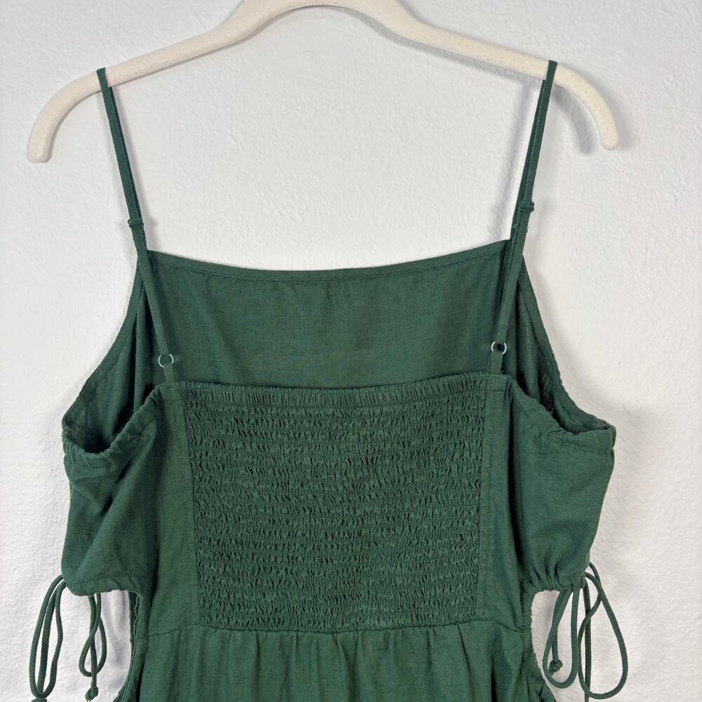 Aerie Natural Linen Blend Sycamore Green Square Neck Side Cut Out Mini Sun Dress - Picture 10 of 14